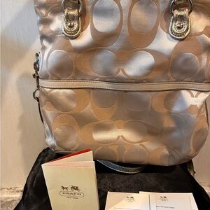 Coach Beige and Silver Shoulder Bag with Crossbody Strap